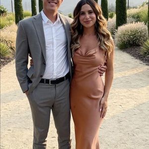 Dessy Toffee Satin Dress